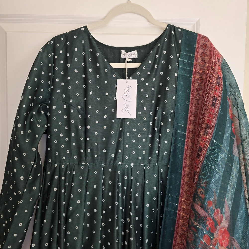 Idaho Anarkali Pishwas Maxi Dress - 42" XL Green (Indian Size 3XL) - Picture 8 of 16